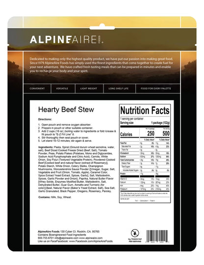 AlpineAire American Style Hearty Beef Stew Freeze Dried Camping Food Pouch 60400