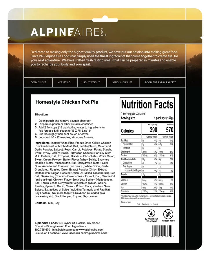 AlpineAire Homestyle Chicken Pot Pie Freeze Dried Camping Food Pouch 60345