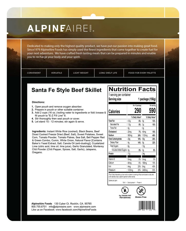 AlpineAire Santa Fe Beef Skillet Freeze Dried Camping Food Pouch 60435