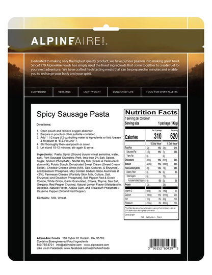 AlpineAire Spicy Pork Sausage Pasta Freeze Dried Camping Food Pouch 60439