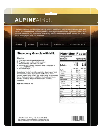AlpineAire Strawberry Granola with Milk Freeze Dried Camping Food Pouch 60118