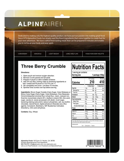 AlpineAire Three Berry Crumble w/Apples & Citrus Sauce Camping Food Pouch 60218