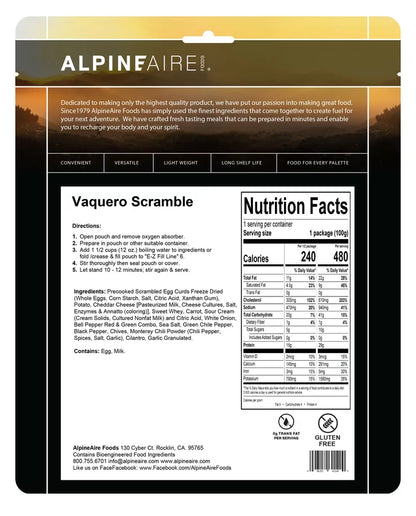 AlpineAire Vaquero Scramble w/Eggs & Potatoes Freeze Dried Camp Food Pouch 60140