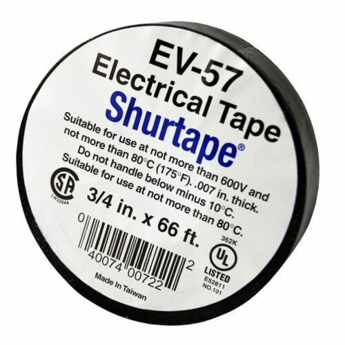 Shurtape Black Electrical Tape--UL Listed, 7 mil, 3/4"x22 Yds (66 Feet) 10-Rolls