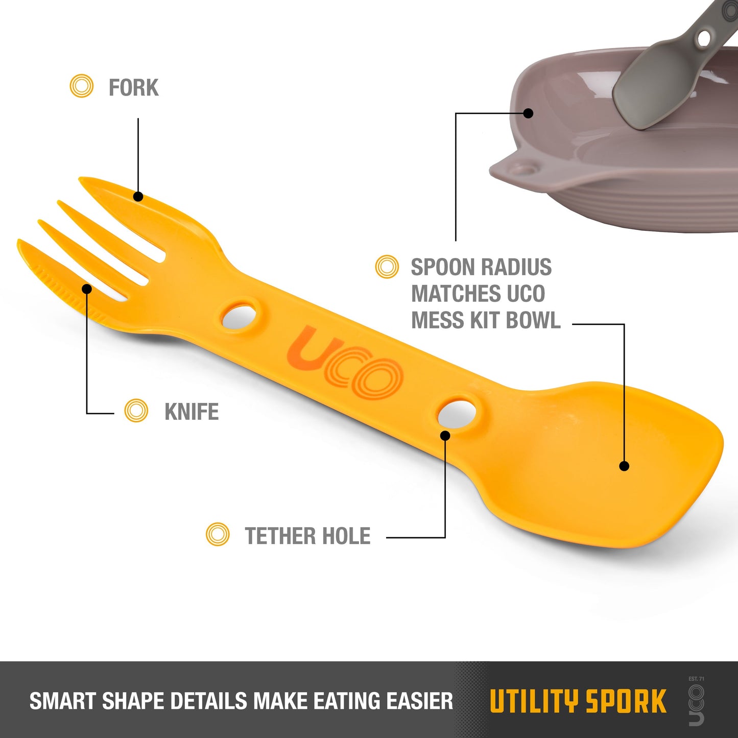 UCO Utility Spork 2-Pack Bulk Gold / Sky Blue w/Tether F-SP-UT-2PKBULK