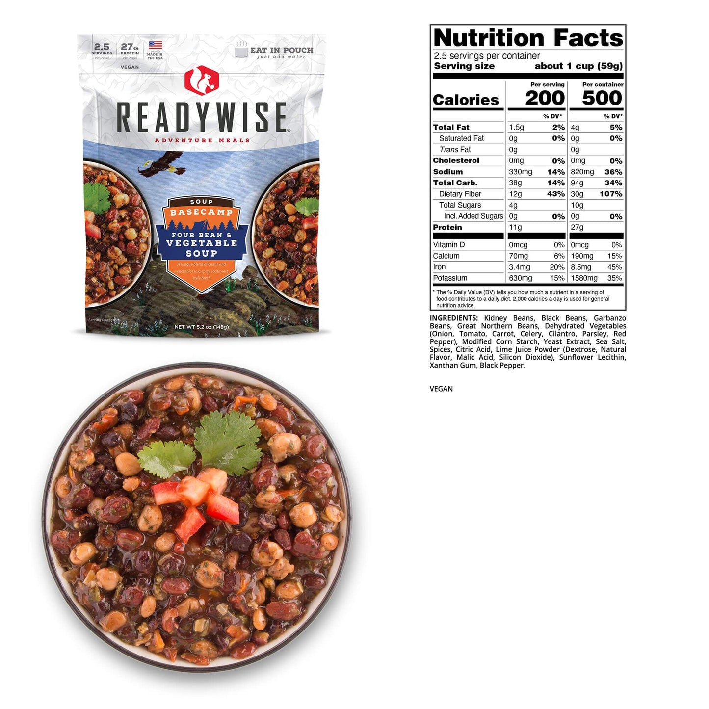 ReadyWise Basecamp Four Bean & Vegetable Soup 2.5 Servings