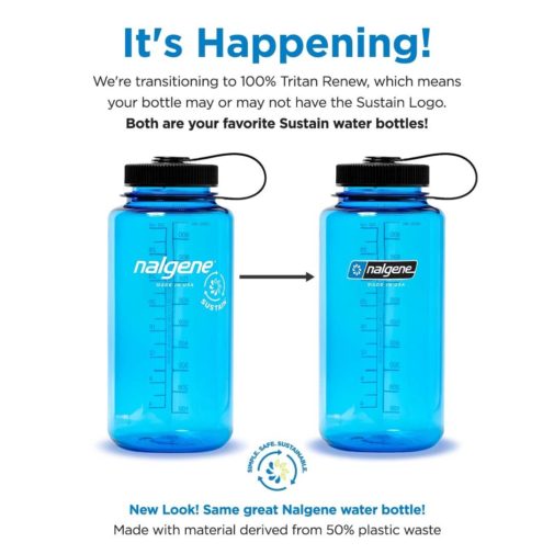 Nalgene Wide Mouth Sustain 32 oz Bottle Cadet Blue w/Aqua Blue Cap