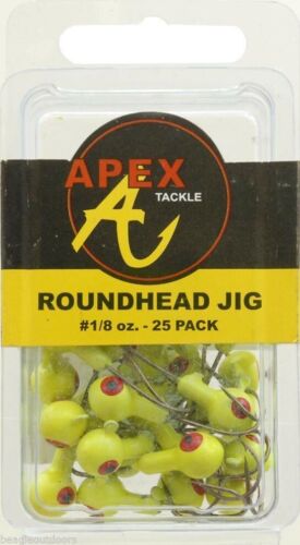 Apex Jig Heads 1/8 oz Chartreuse Roundhead Fishing Lure 25 Pack AP18-25-3