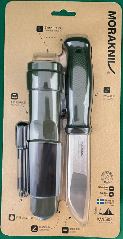 Morakniv Kansbol 4.3'' Stainless Blade Green Knife w/Sheath/Survival Kit M-13912