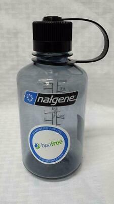 Nalgene Narrow Mouth 16oz BPA Free Tritan Water Bottle Clear Gray w/Black Lid