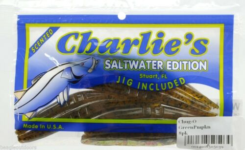 Charlie's Worms Chug-O Green / Pumpkin Fishing Charlies Worms 8-Pack 50503