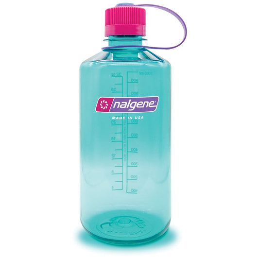 Nalgene Narrow Mouth 32oz Tritan Water Bottle Surfer Aqua w/Purple Lid