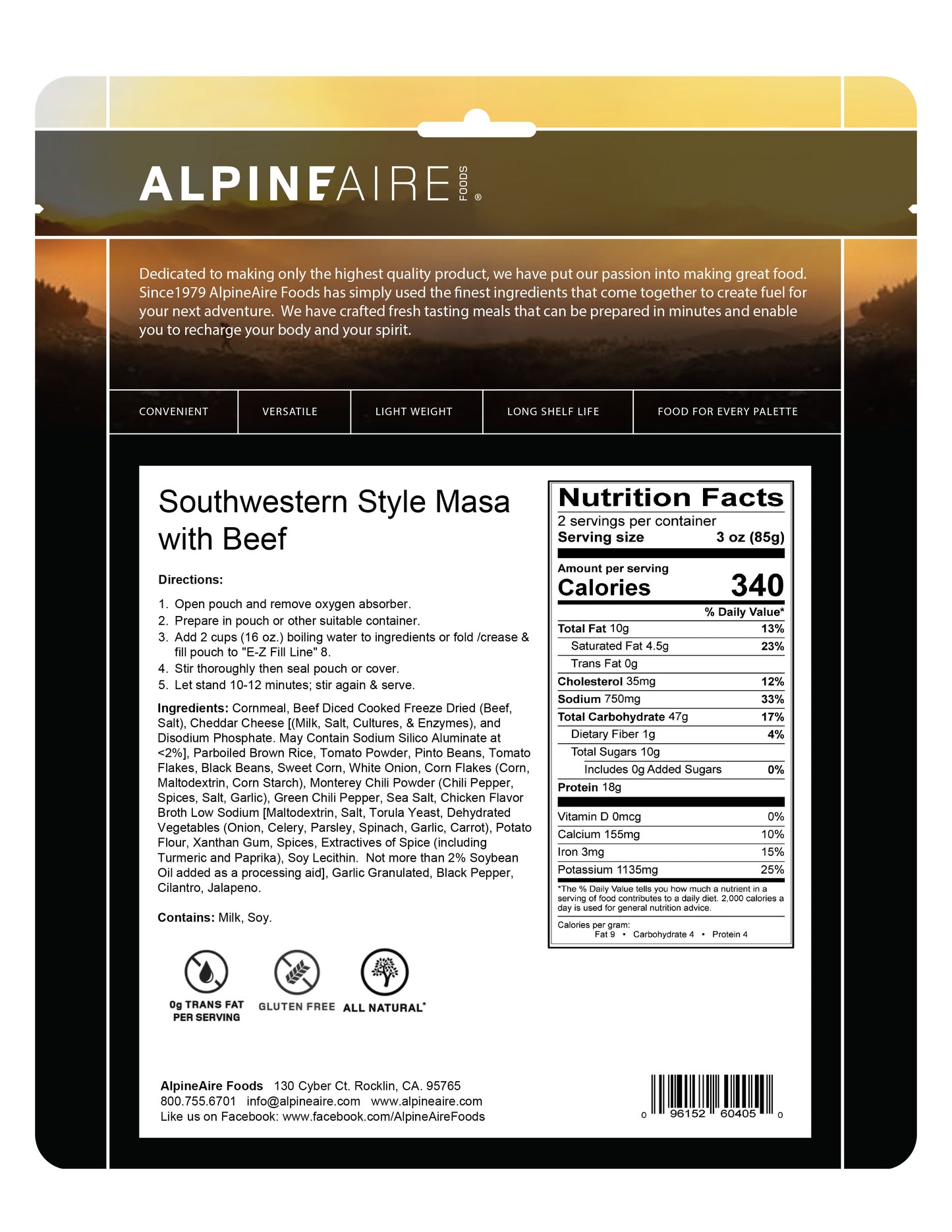 AlpineAire Southwest Style Masa with Beef 60405