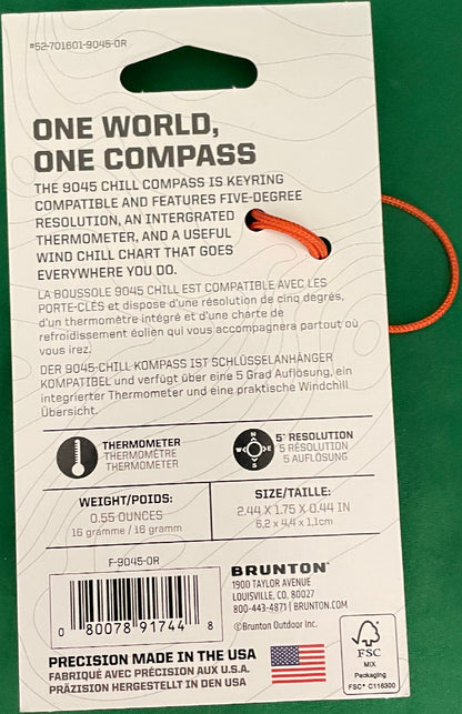 Brunton Tag-Along Key Ring Compass Thermometer w/Lanyard F-9045-OR