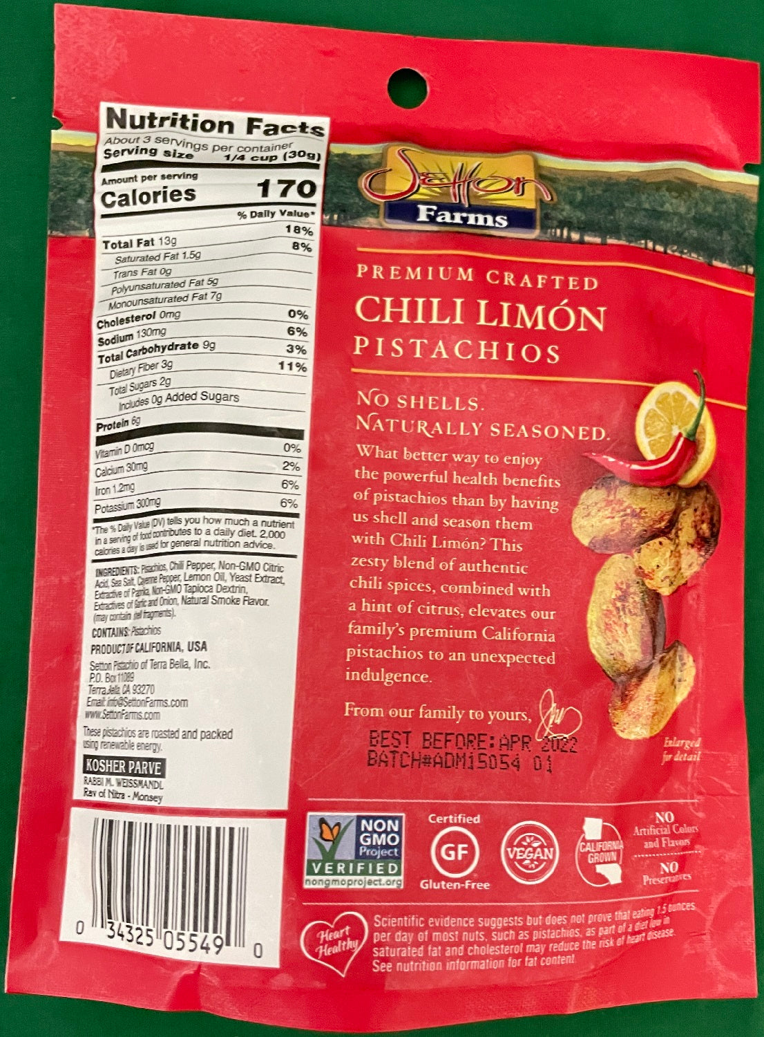 Setton Farms Pistachios Chili Limon Kernels 3 oz