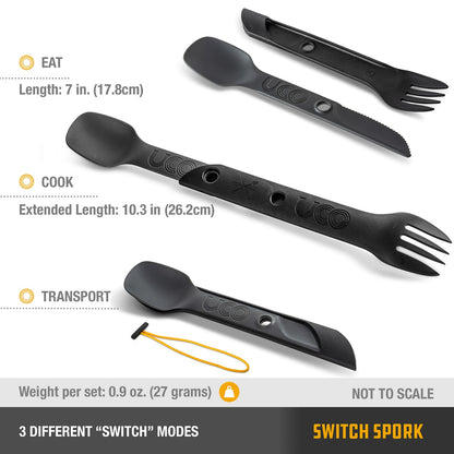 UCO Switch Spork Utensil Set w/Tether Venture (Gray/Black) F-SP-SWITCH