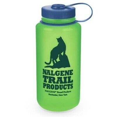 Nalgene Wide Mouth 32oz BPA Free HDPE Loop Top Water Bottle Green w/Blue Lid