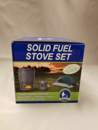 AGS Bleuet Backpacking Aluminum Cookset w/Solid Fuel Stove & 600ml Pot w/Lid