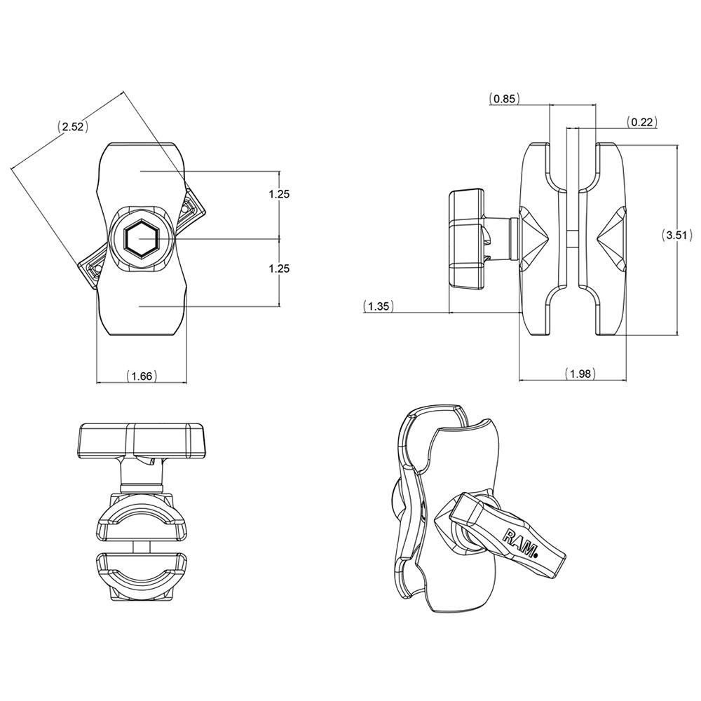 RAM Mount Short Double Socket Arm f/1.5" Ball [RAM-201U-B]