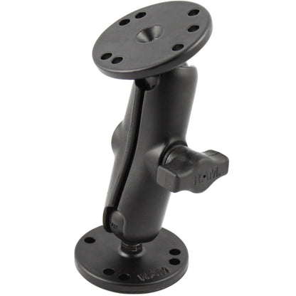 RAM Mount 1" Ball Double Socket Arm w/2 2.5" Round Bases - AMPS Hole Pattern [RAM-B-101U]