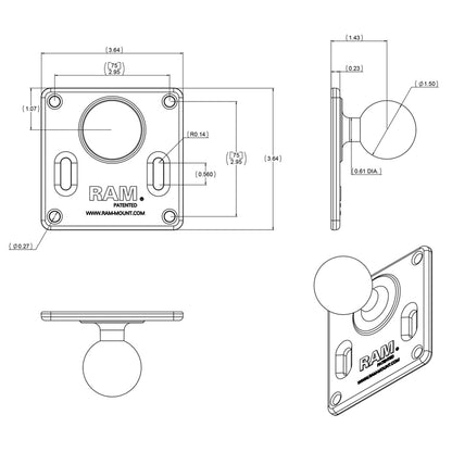 RAM Mount 75mm x 75mm VESA 3.625" Plate w/1.5" Diameter Ball [RAM-2461U]