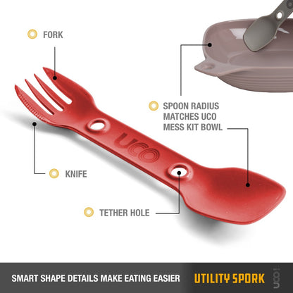 UCO Utility Spork Fork-Spoon-Knife Combo 7'' Utensil Scarlet Red F-SP-UT-BULK