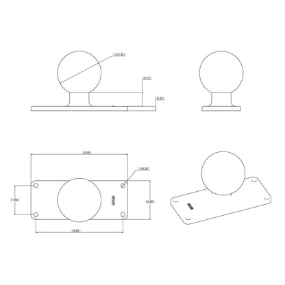 RAM Mount 2" x 5" Rectangular Base w/1.5" Ball [RAM-202U-25]