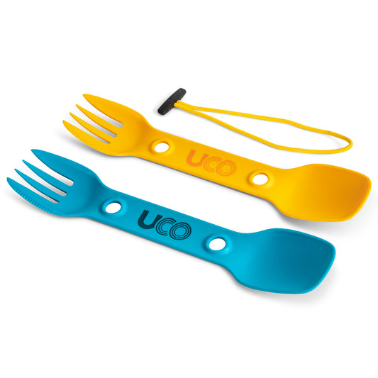 UCO Utility Spork Fork-Spoon-Knife Combo 7'' Utensil 2-Pack Gold / Rich Sky Blue