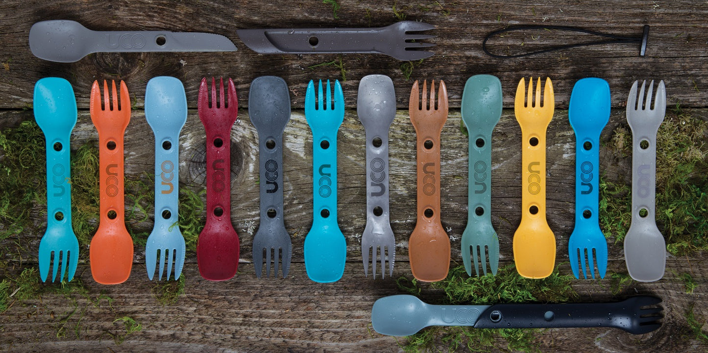 UCO Utility Spork Fork-Spoon-Knife Combo 7'' Utensil 2-Pack Stone Blue/Sand Stone