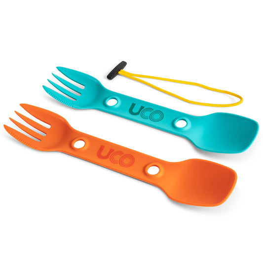 UCO Utility Spork Fork-Spoon-Knife Combo 7'' Utensil 2-Pack Teal / Orange