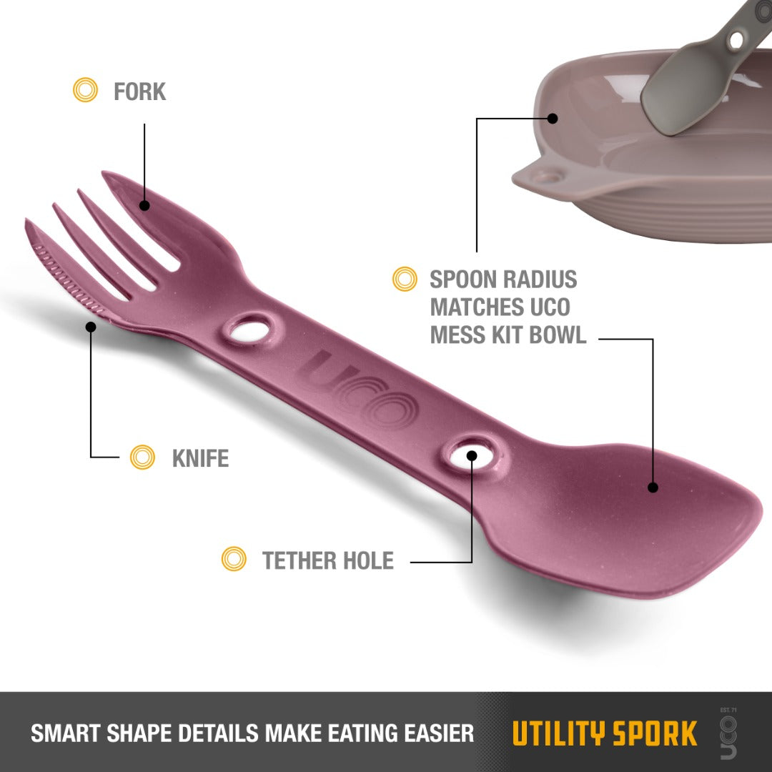 UCO Utility Spork Fork-Spoon-Knife Combo 7'' Utensil Raspberry Purple F-SP-UT-BULK