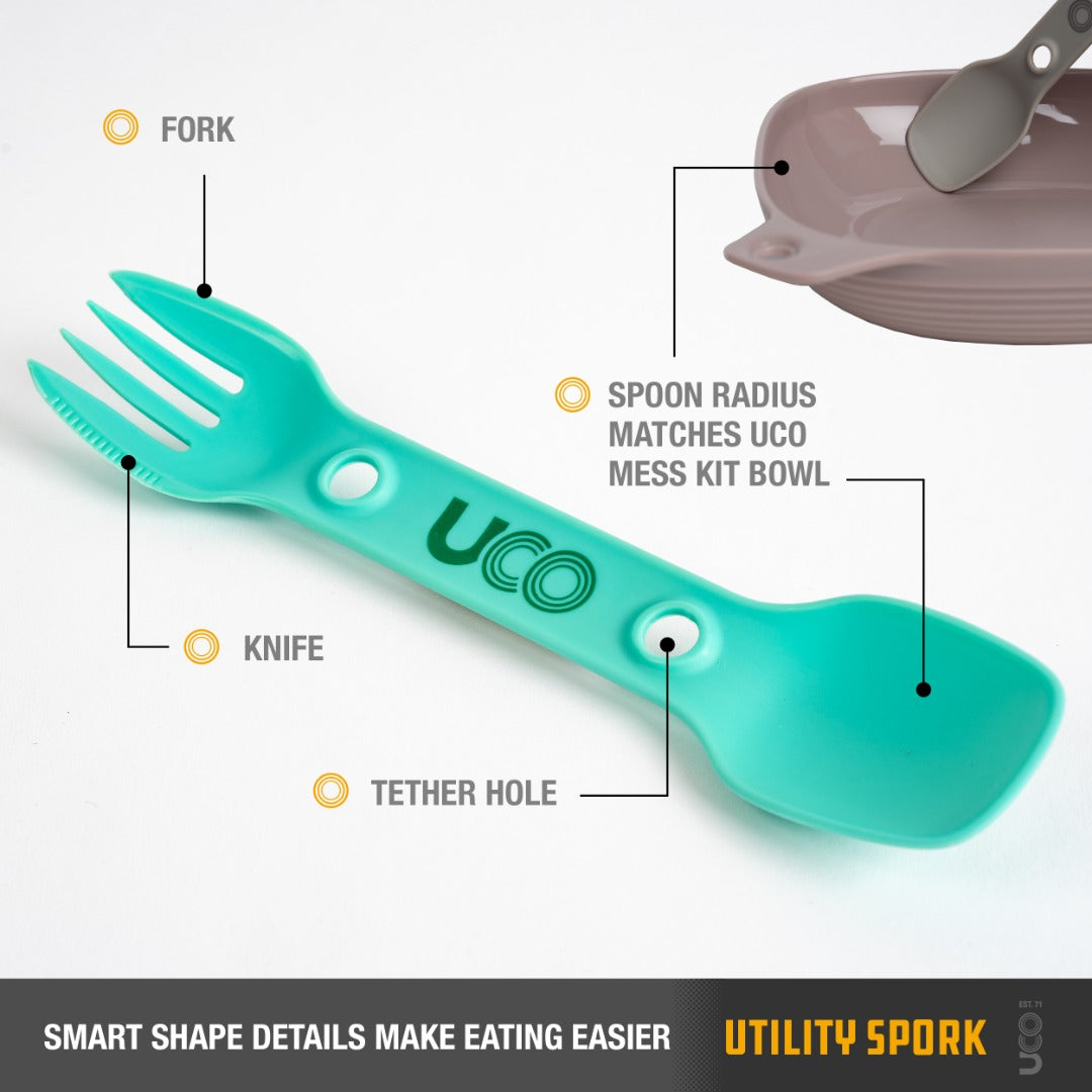 UCO Utility Spork Fork-Spoon-Knife Combo 7'' Utensil Robin Egg Green F-SP-UT-BULK