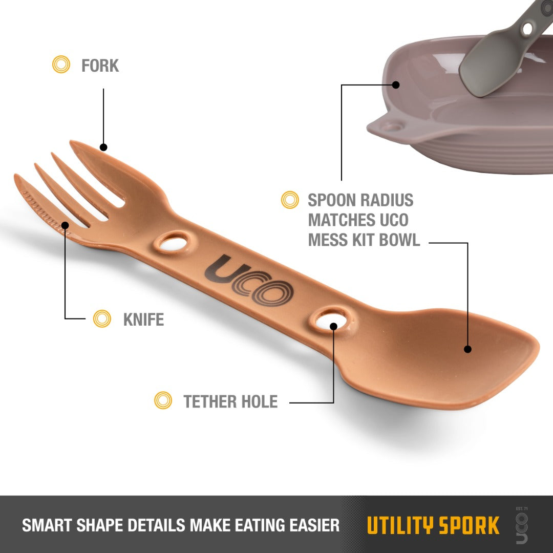 UCO Utility Spork Fork-Spoon-Knife Combo 7'' Utensil Toasted Brown F-SP-UT-BULK