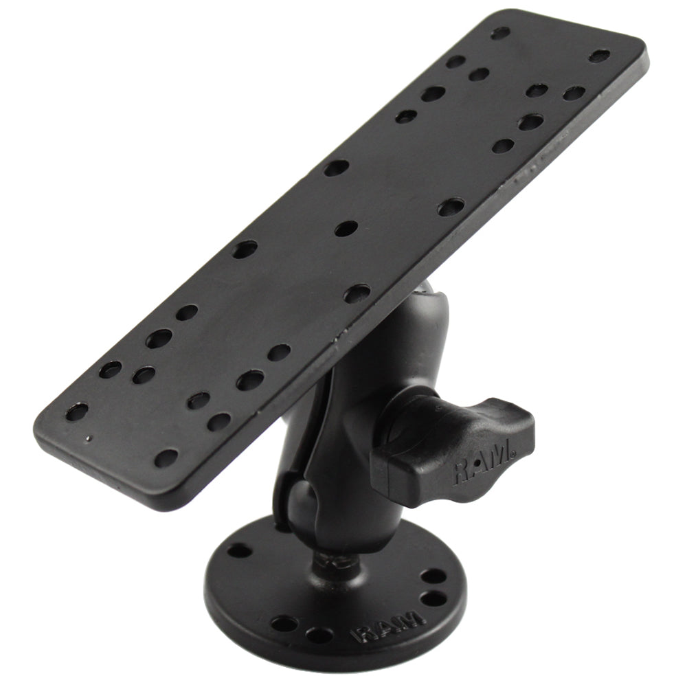 RAM Mount 1" Diameter Ball Mount w/Short Double Socket Arm,  6.25" x 2" Rectangle Base & 2.5" Round Base (AMPS Pattern) [RAM-B-111U-A]