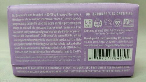 Dr Bronner's / Bronners Hemp Lavender Pure-Castile Magic Bar Soap Organic