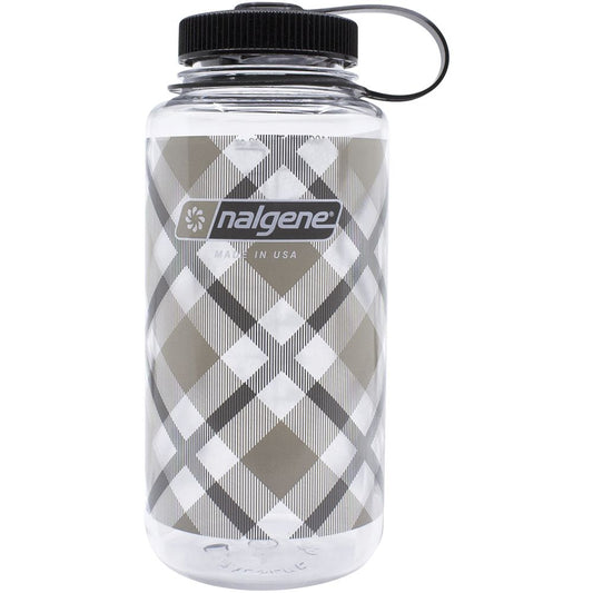 Nalgene Wide Mouth 32oz Bottle Beige Plaid with Black Cap