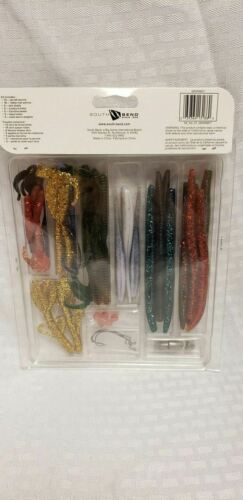 South Bend Fishing 42-Piece Bass Lure Kit w/Worms Shads Hooks Sinkers Beads