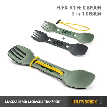 UCO Utility Spork 2-Pack Bulk Green / Charcoal w/Tether F-SP-UT-2PKBULK