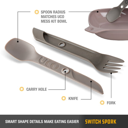 UCO Switch Spork Utensil Set w/Tether Sand Stone F-SP-SWITCH