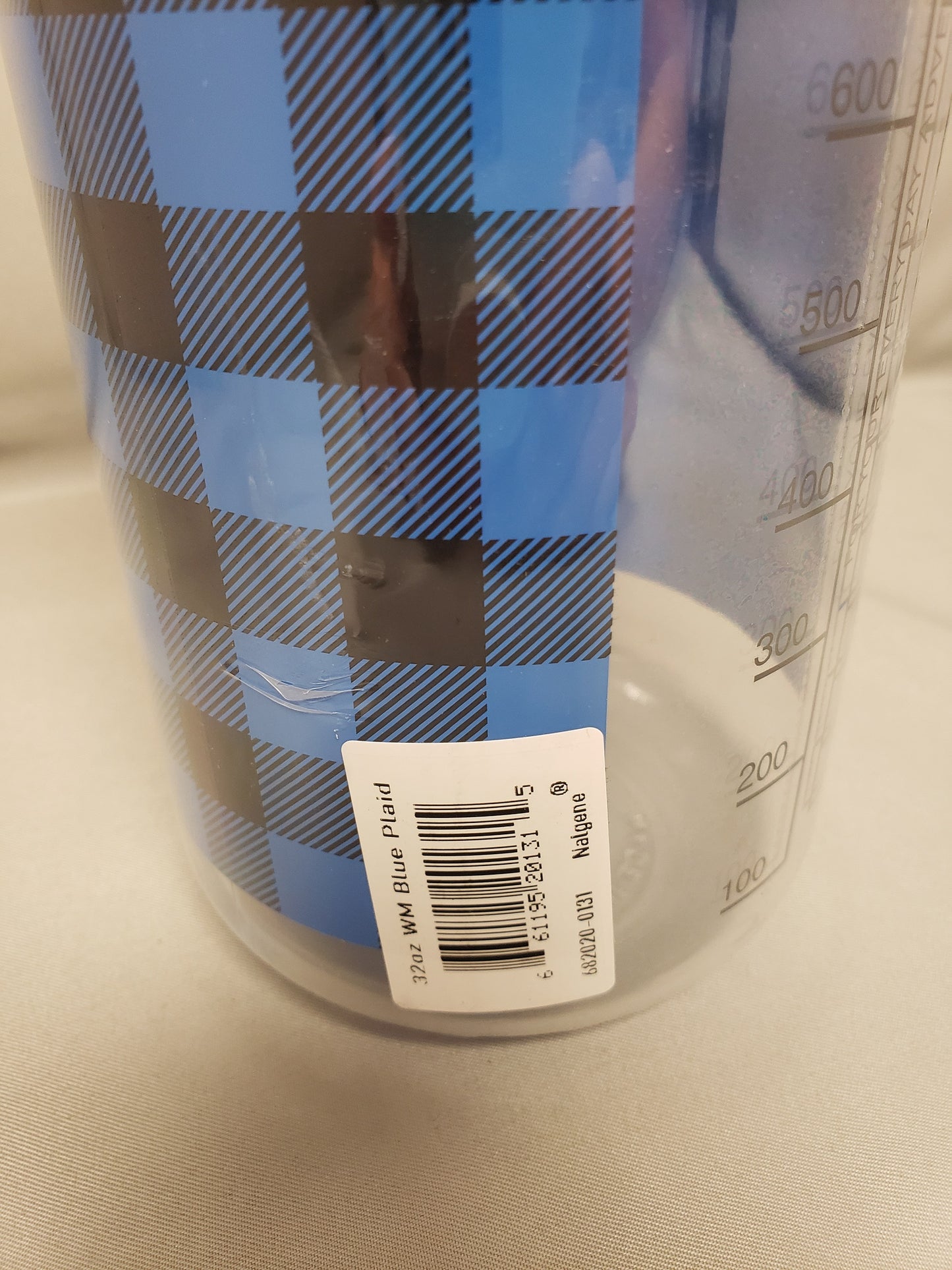 Nalgene Wide Mouth 32oz Bottle Blue Plaid with Black Cap