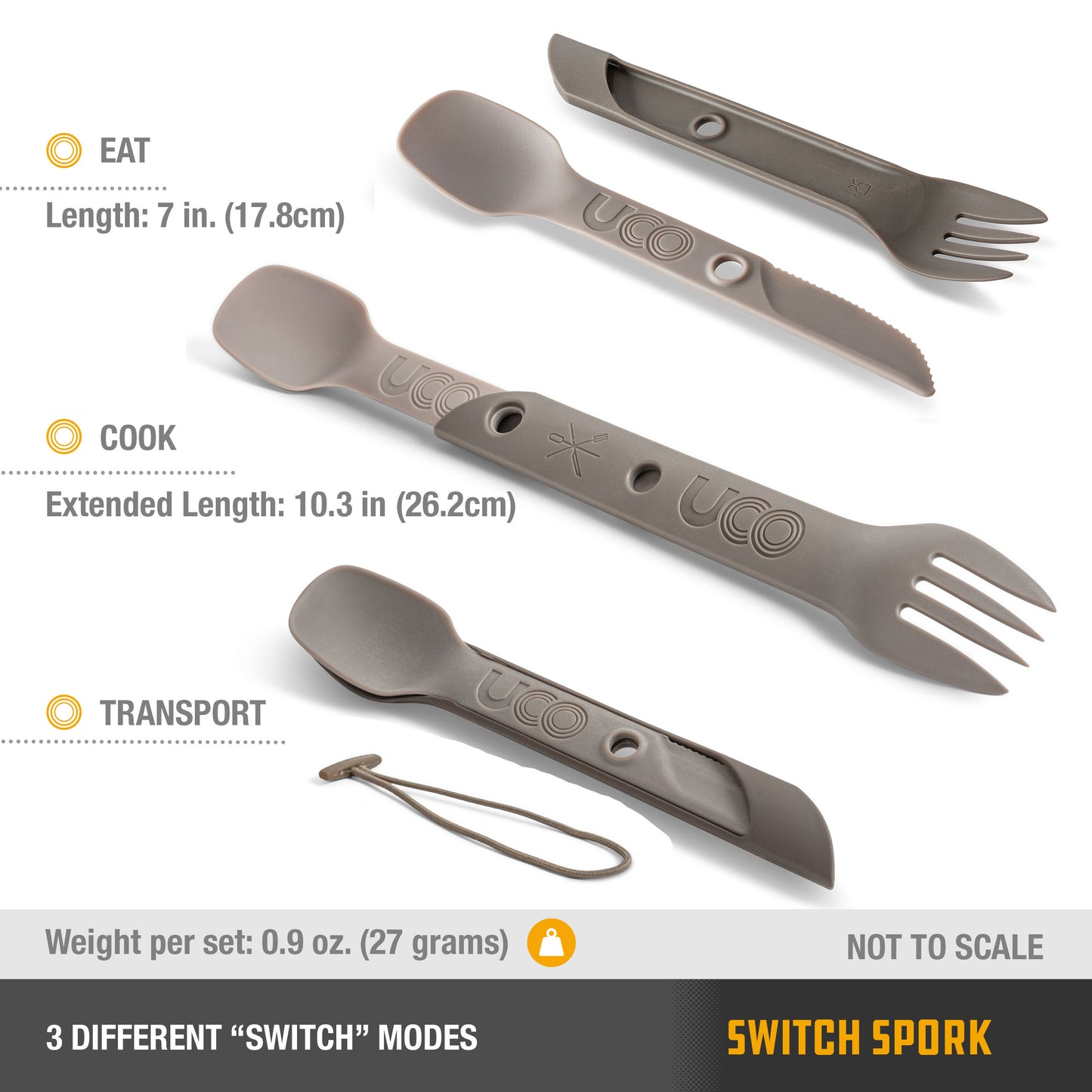 UCO Switch Spork Utensil Set w/Tether Sand Stone F-SP-SWITCH