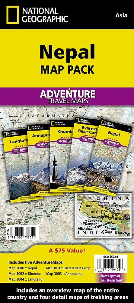 National Geographic Nepal Adventure Travel Map Bundle Pack AD01021133B