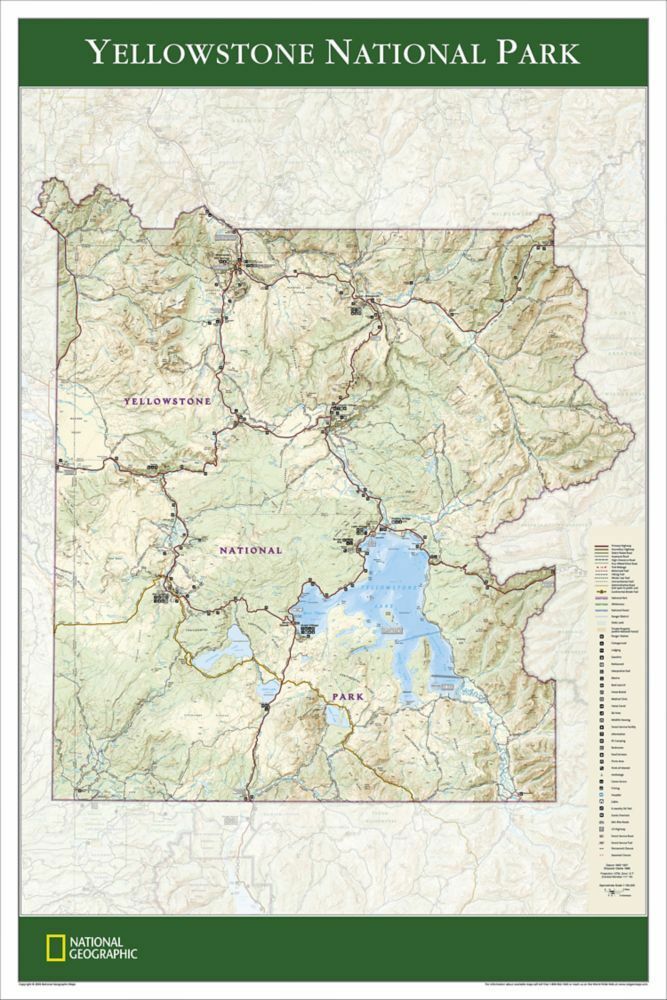 National Geographic Yellowstone NP Wall Map 24" x 36" Tubed RE01020308