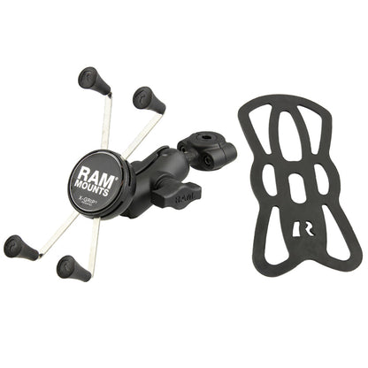 RAM Mount RAM Torque 3/8" - 5/8" Diameter Mini Rail Base with 1" Ball, Short Arm and X-Grip for Larger Phones [RAM-B-408-37-62-A-UN10]