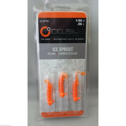 Celsius Ice Sprout 1/32 Jig head with Tail Orange CE-SPT32ORG Fishing Lure 3-PK