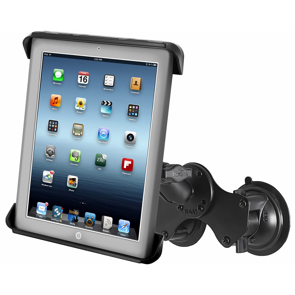 RAM Mount Double Twist-Lock Suction Cup Mount w/Tab-Tite Universal Spring Loaded Cradle f/Apple iPad 1-4 w/or w/o Light Duty Case [RAM-B-189-TAB3U]