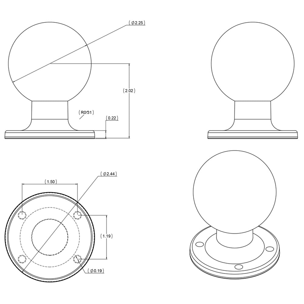 RAM Mount D Size 2.25" Ball on Round Plate w/AMPS Hole Pattern [RAM-D-254U]