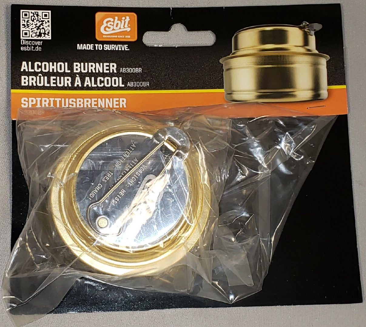 Esbit Brass Alcohol Burner Backpacking Stove w/Lid & Flame Regulator E-AB300BR