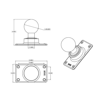 RAM Mount 50mm x 100mm Half VESA Plate Adapter w/D Size 2.25" Ball [RAM-D-243U]