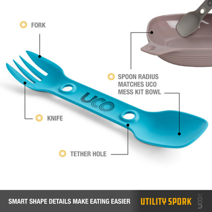 UCO Utility Spork 2-Pack Bulk Gold / Sky Blue w/Tether F-SP-UT-2PKBULK